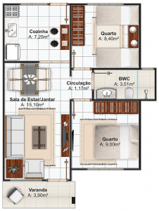 planta de casa com 2 quartos