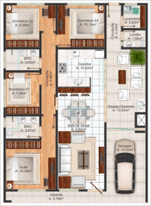 planta de casa com 4 quartos