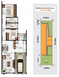 planta de casa com cozinha americana