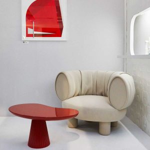 mesa de centro com forma curva