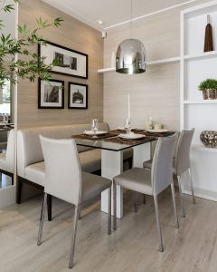 sala de jantar pequena com canto alemão