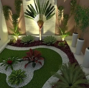jardim minimalista iluminado