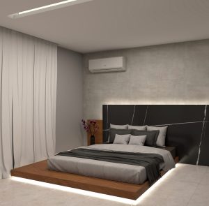 cabeceira da cama de porcelanato preto