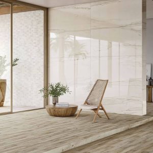 divisória de porcelanato branco polido