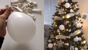 bolas de natal feitas de balões para árvore