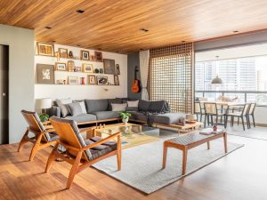 sala de estar e varanda integradas em apartamento