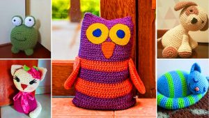 pesos de porta de animais feitos de crochê