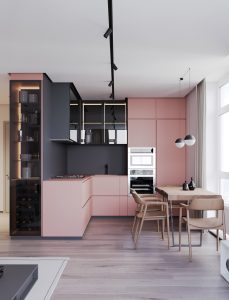 cozinha em tom rosa blush