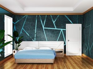Quarto com pintura geométrica