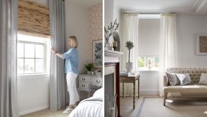 cortinas e persianas em uso em janela