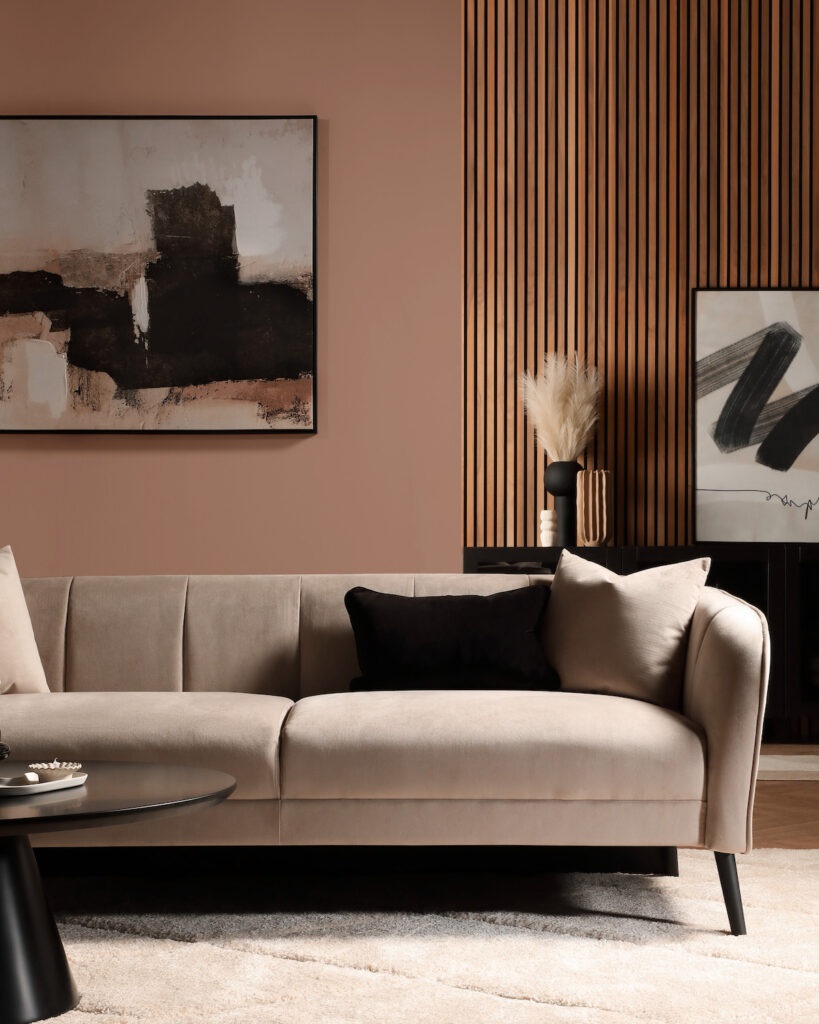 sala com decoração em tom mocha mousse