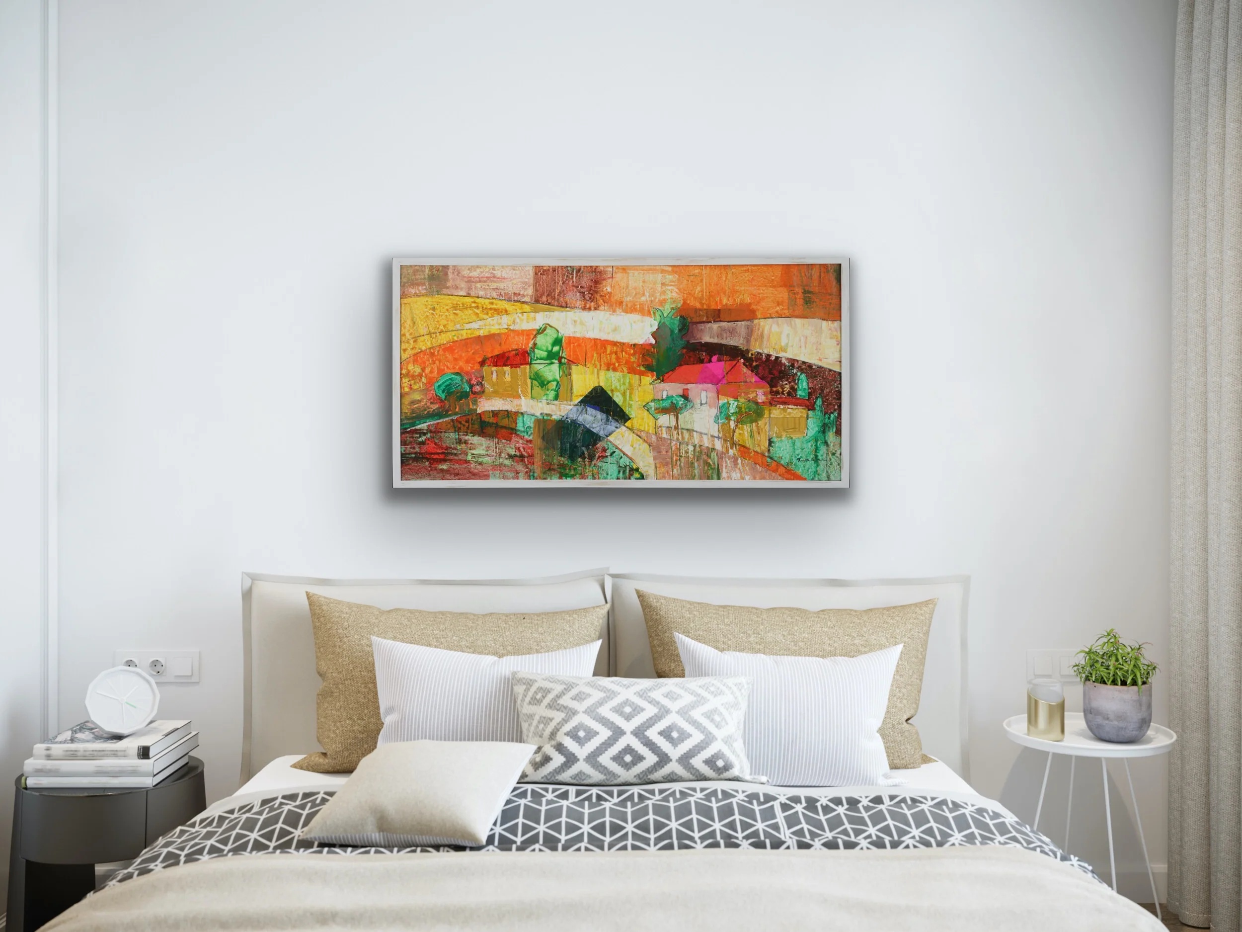 parede de cabeceira de cama com quadro único