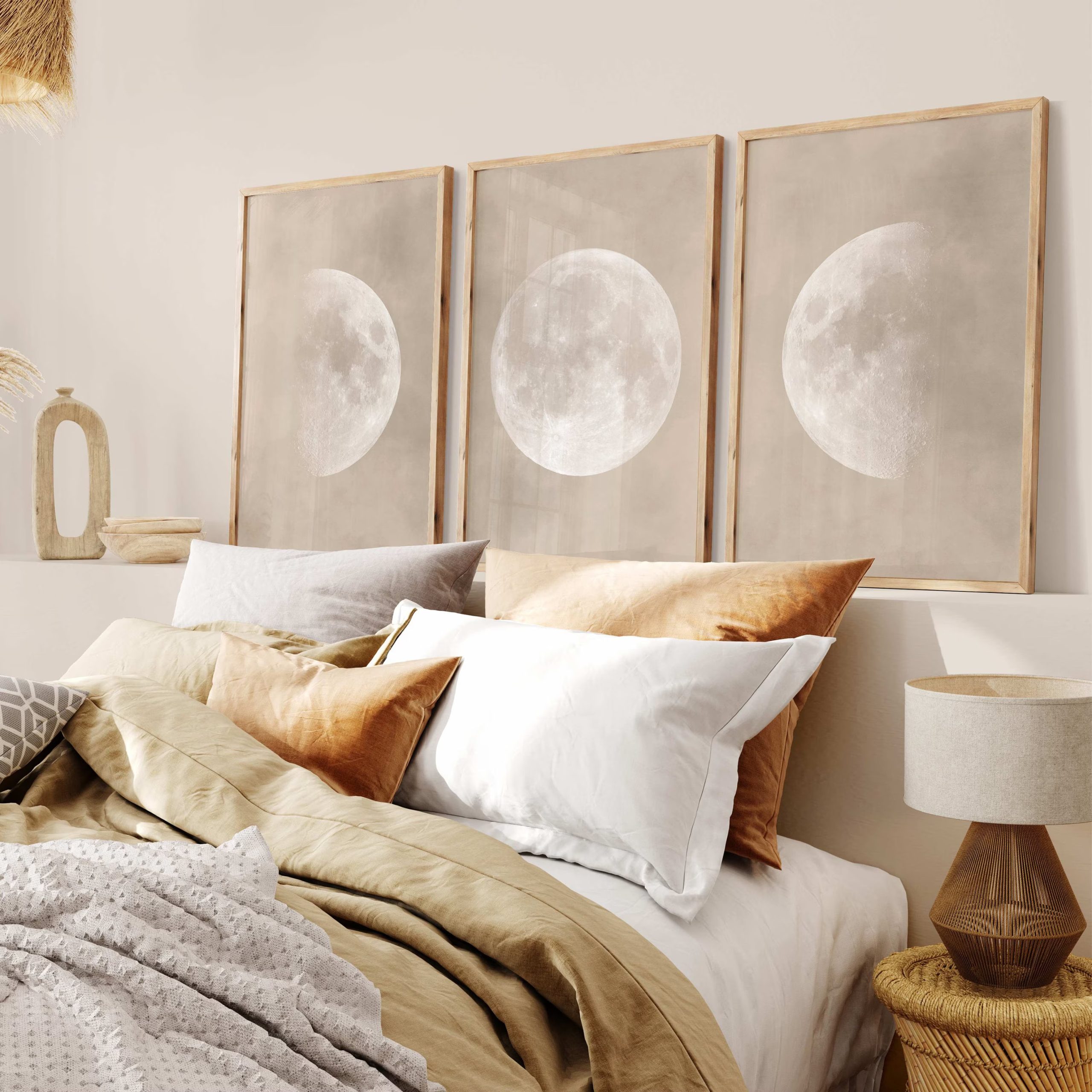 quadros com fases da lua em cabeceira de cama