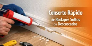 Reparo de rodapés: conserto rápido com pistola de calafetar e rodapé descascado.