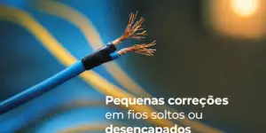 Correção de fios soltos ou expostos de cobre em fio elétrico azul