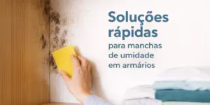 Pessoa limpando parede com esponja amarela e removendo mofo de armários úmidos