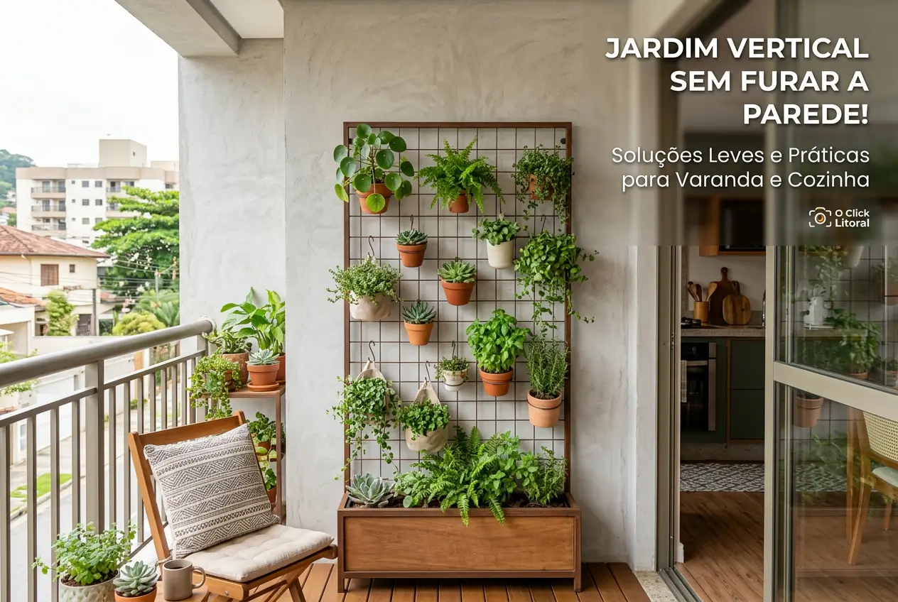Varanda estilosa com jardim vertical e cadeira em 2026