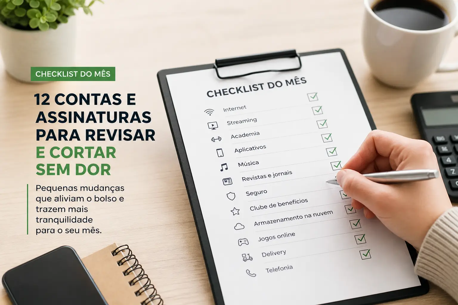Pessoa usando checklist digital para gerenciar finanças 2026