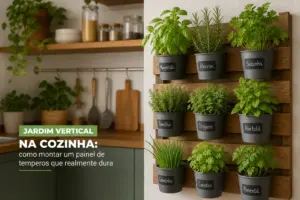 Jardim vertical na cozinha com ervas em português